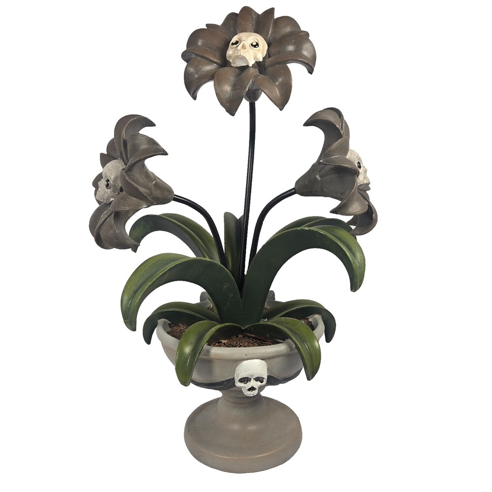 Hallow's Eve Skull Flower Planter Figurine 17 Inch Halloween Gothic Decor
